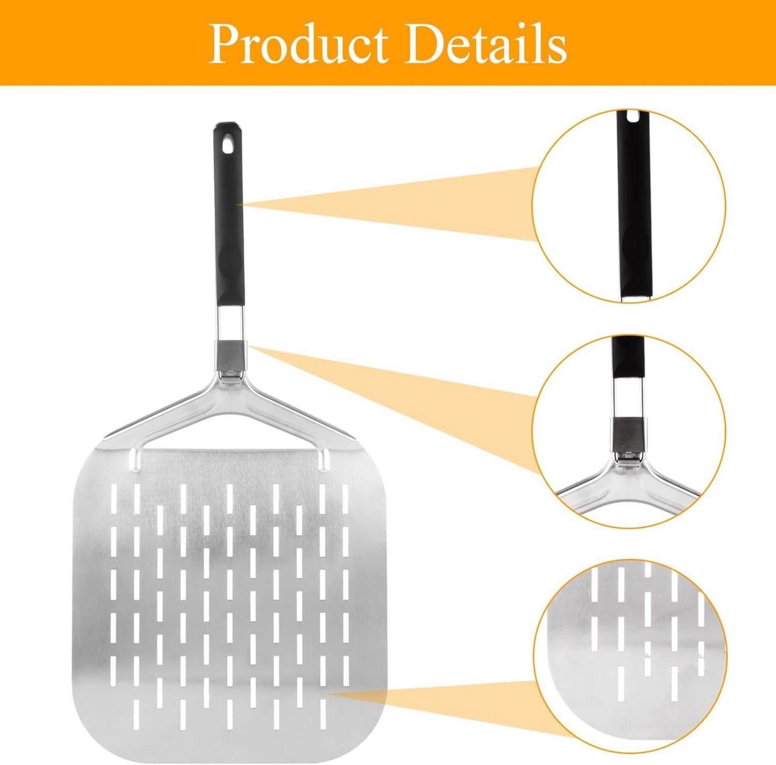 Faltbarer Pizzaschieber aus Edelstahl - Pizzaschaufel 32,7 x 6 x 42,5