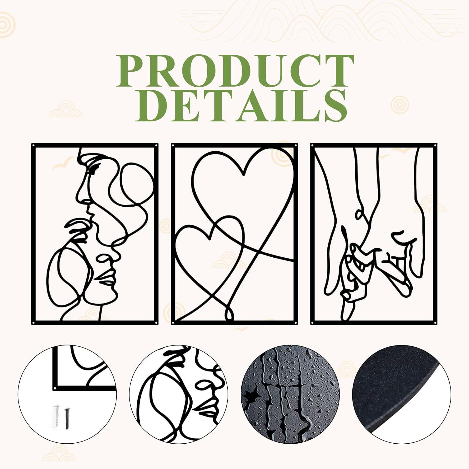 Minimalistische Metall-Wanddekoration 3 Stück Schwarz