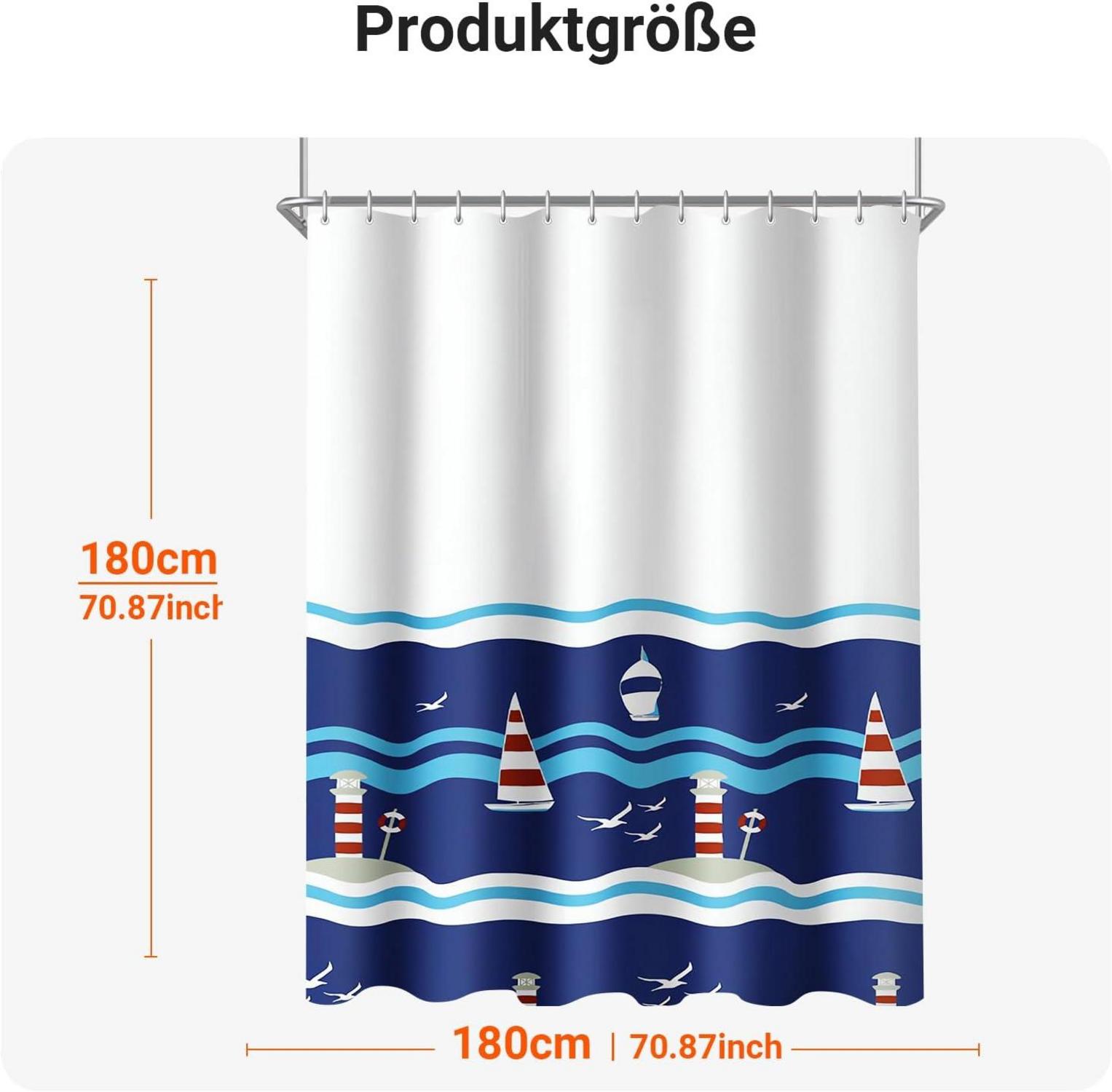 Duschvorhang Blaues Segel Anti-Schimmel Polyester 180x180cm Badezimmer