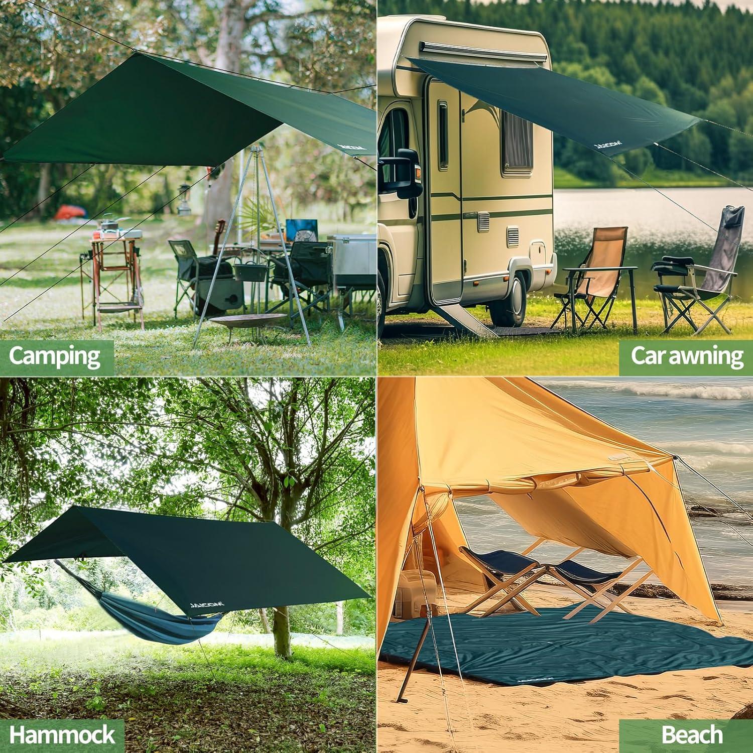 JAICOM Tarp Zeltplane Wasserdicht 3x3M Ultraleicht UV-Schutz Regen Grün