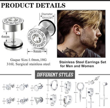 Herren Ohrringe Set Edelstahl Zirkonia Creolen Schwarz