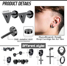 Herren Edelstahl Ohrringe Set Zirkonia Kreuz Piercing