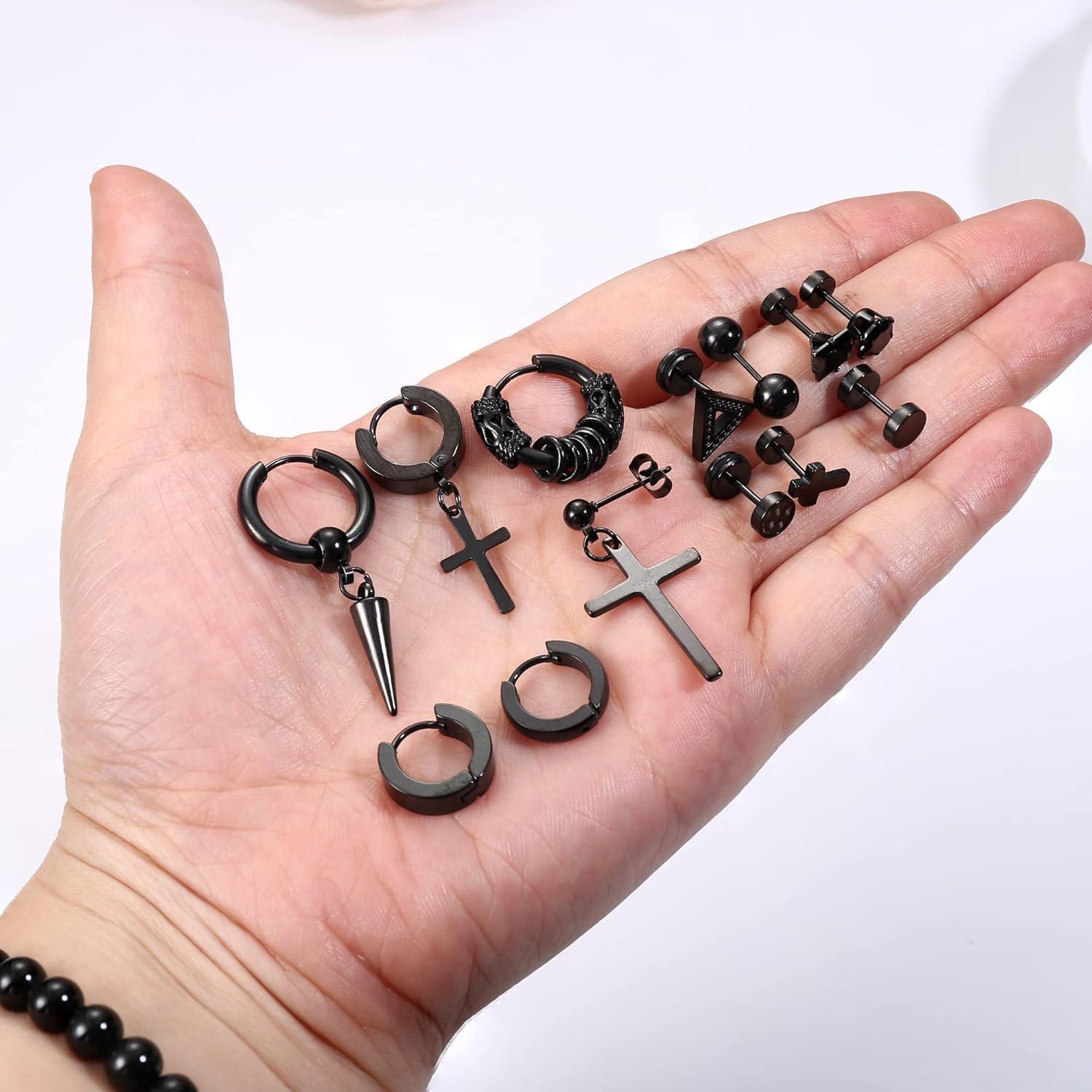 15 Paar Ohrringe Herren Edelstahl Zirkonia schwarz/silber