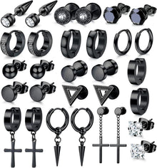 Ohrringe Herren Edelstahl Zirkonia Set Creolen Hypoallergen Kreuz