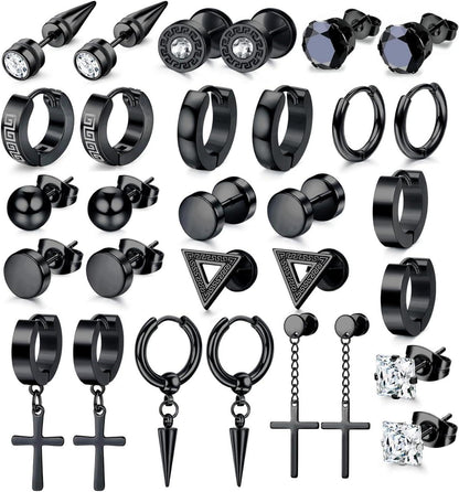 Ohrringe Herren Edelstahl Zirkonia Set Creolen Hypoallergen Kreuz