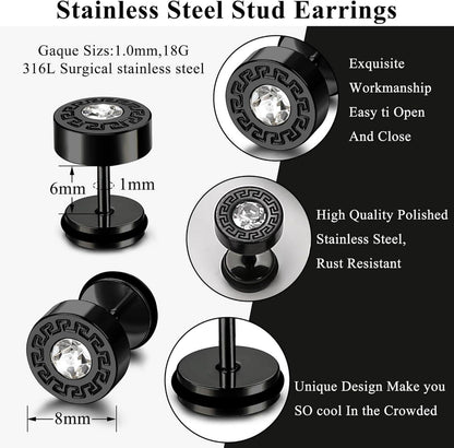 Ohrringe Herren Edelstahl Ohrstecker Zirkonia Set Creolen Schwarz/Silber