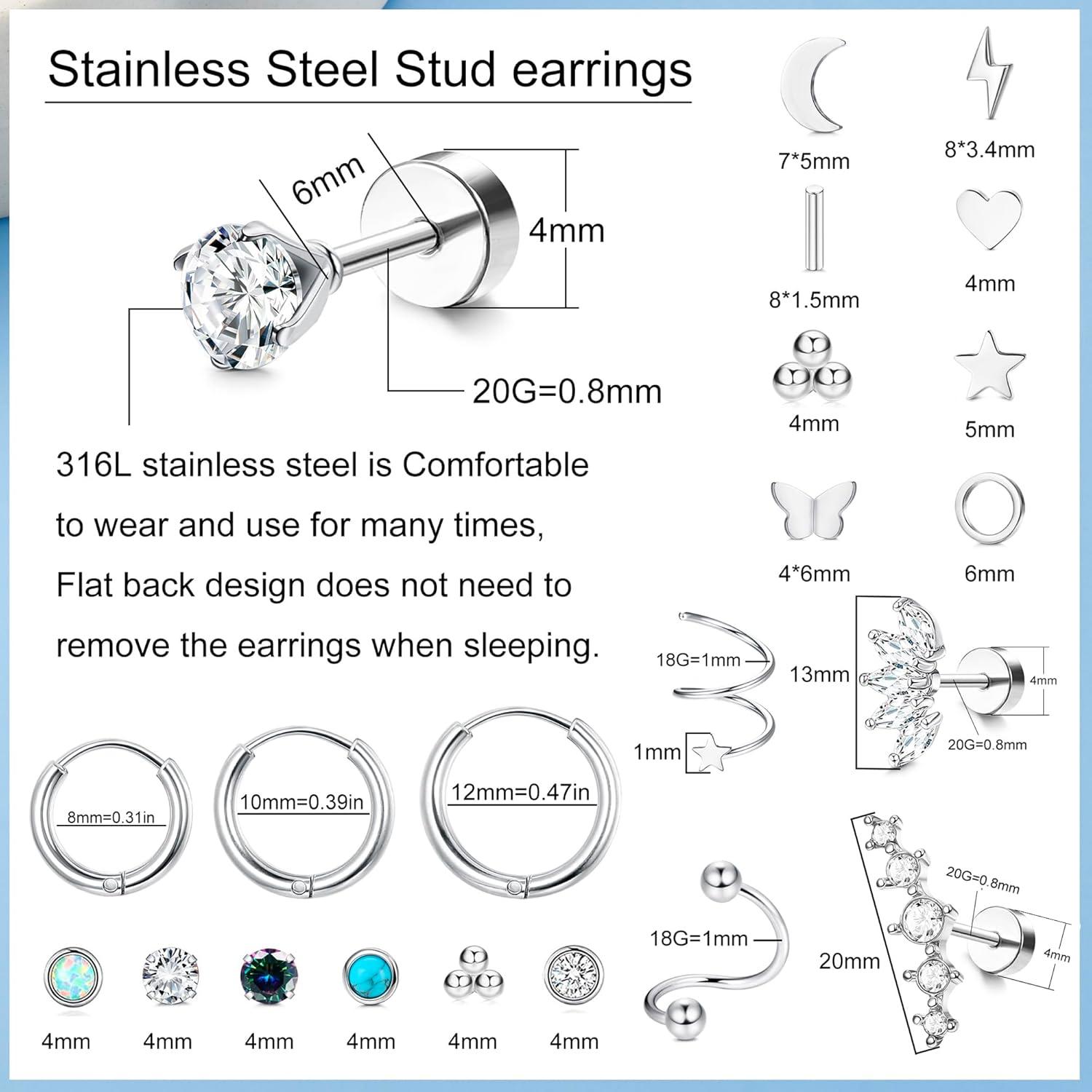 Chirurgenstahl Damen Ohrringe Set Helix Piercing Ohrstecker