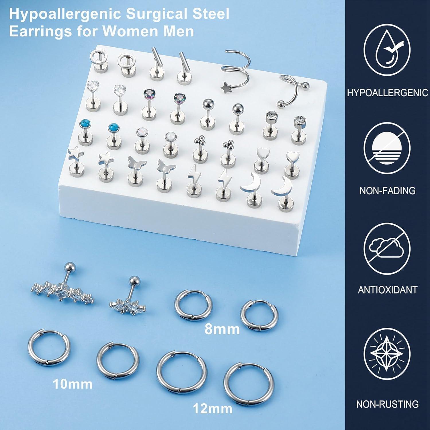 19 Paar Chirurgenstahl Helix Piercings Ohrstecker Set mit CZ Stern