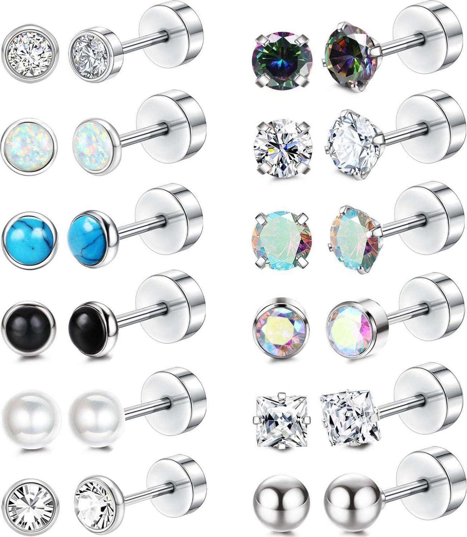 12 Paar Ohrringe Chirurgenstahl Zirkonia Opal Mondstein hypoallergen