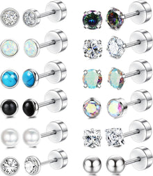 12 Paar Ohrringe Chirurgenstahl Zirkonia Opal Mondstein hypoallergen