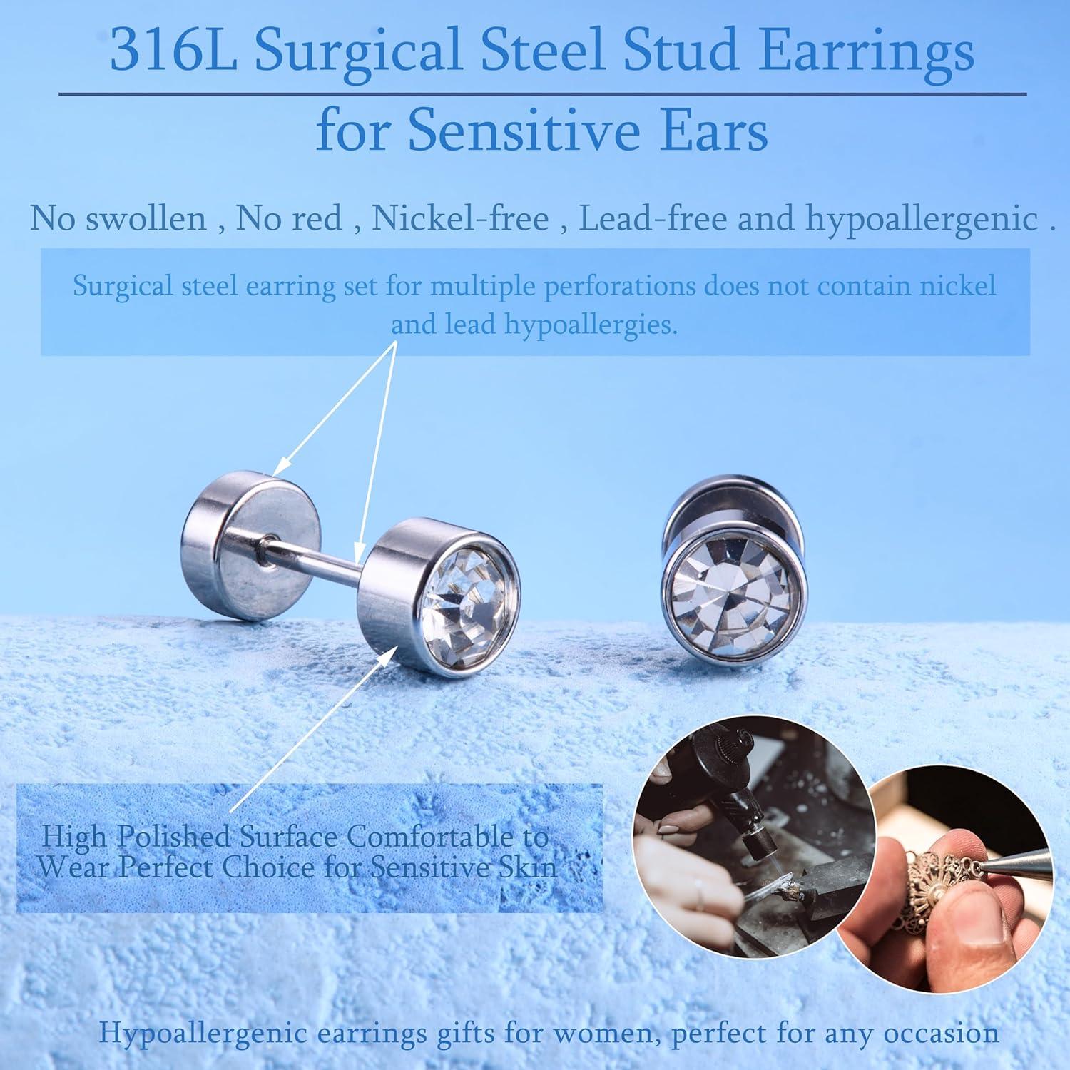 12 Paar Ohrringe Chirurgenstahl Zirkonia Opal Mondstein hypoallergen