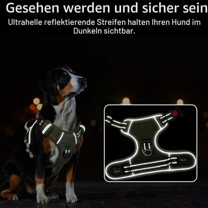 Hundegeschirr Brustgeschirr Grün L - Abschließbar & Reflektierend