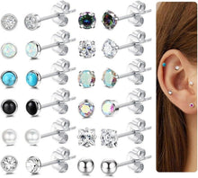 12 Paar Hypoallergene Chirurgenstahl Ohrringe Zirkonia Opal Set