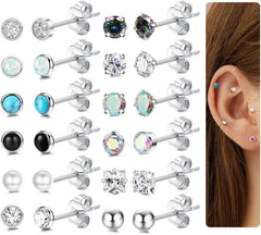 12 Paar Hypoallergene Chirurgenstahl Ohrringe Zirkonia Opal Set