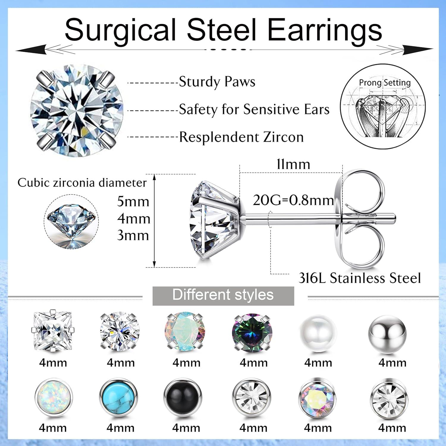 Hypoallergene Ohrringe Chirurgenstahl Damen Set Zirkonia
