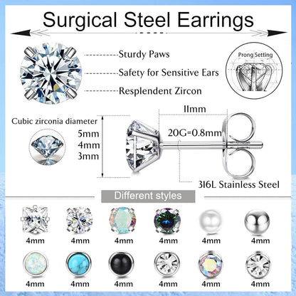 Hypoallergene Ohrringe Chirurgenstahl Damen Set Zirkonia