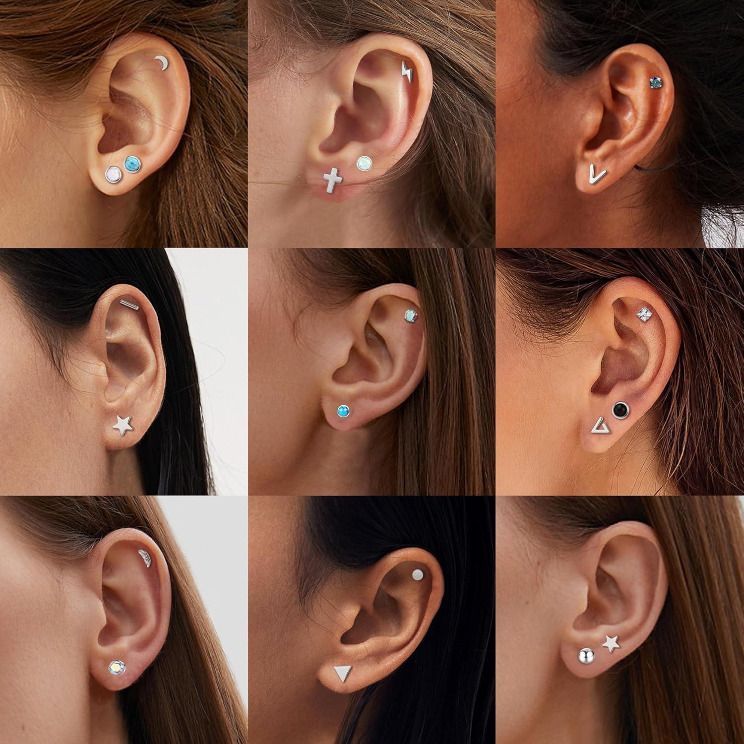 Ohrringe Chirurgenstahl Set Zirkonia Opal Mondstein Gold/Silber Piercings 12 Paar
