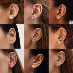 Ohrringe Chirurgenstahl Set Zirkonia Opal Mondstein Gold/Silber Piercings 12 Paar
