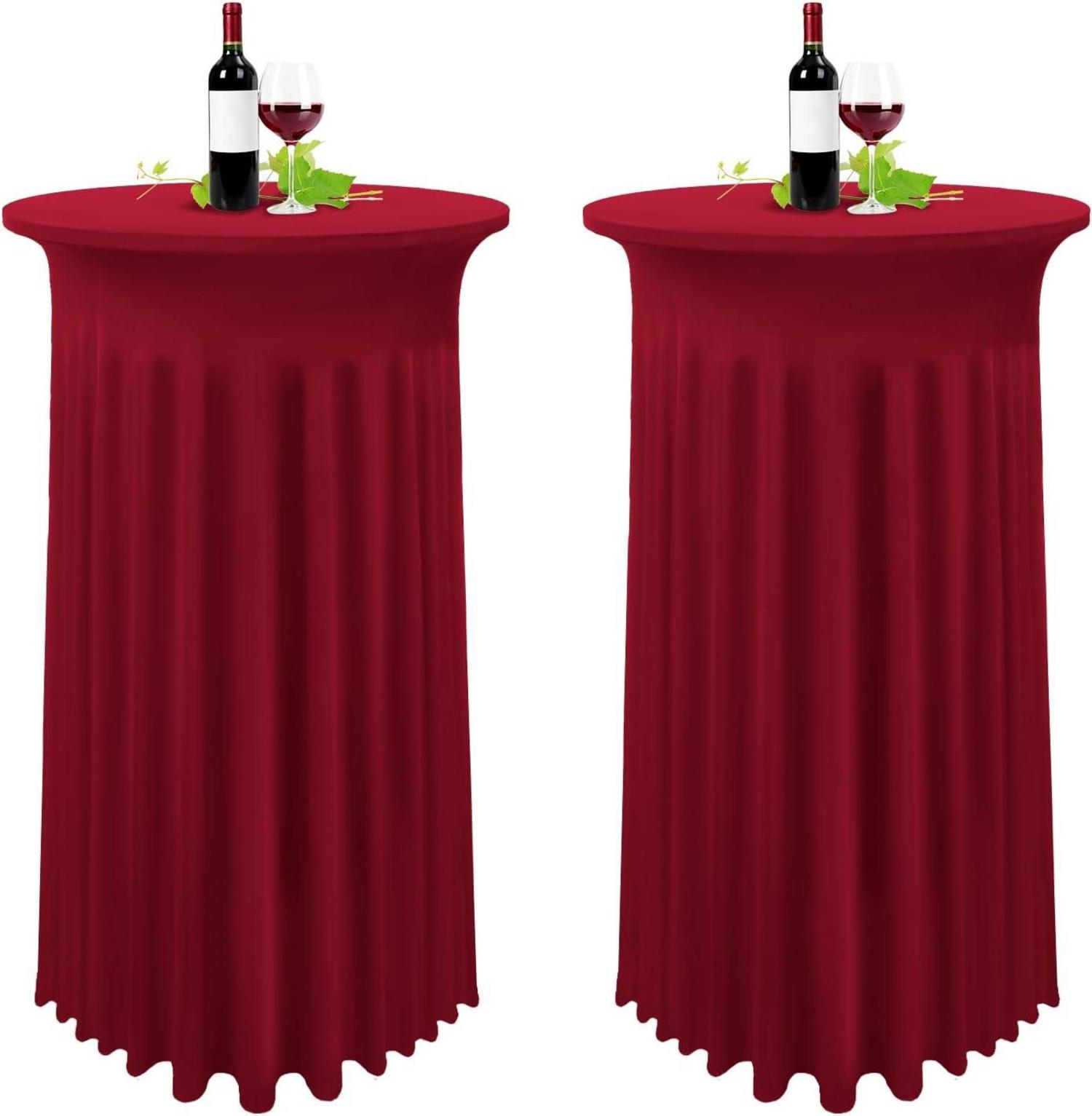 2er-Set Stretch Stehtisch Husse Weinrot Ø 80-85 cm Spandex Tischdecke