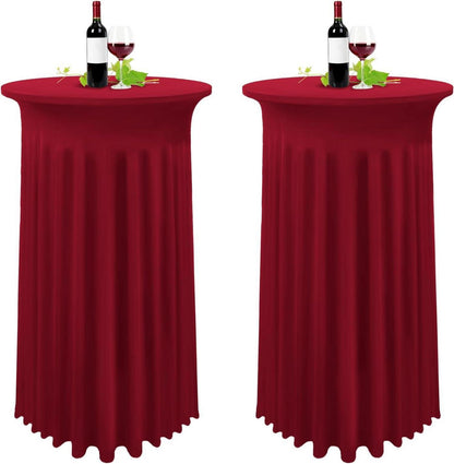 2er-Set Stretch Stehtisch Husse Weinrot Ø 80-85 cm Spandex Tischdecke