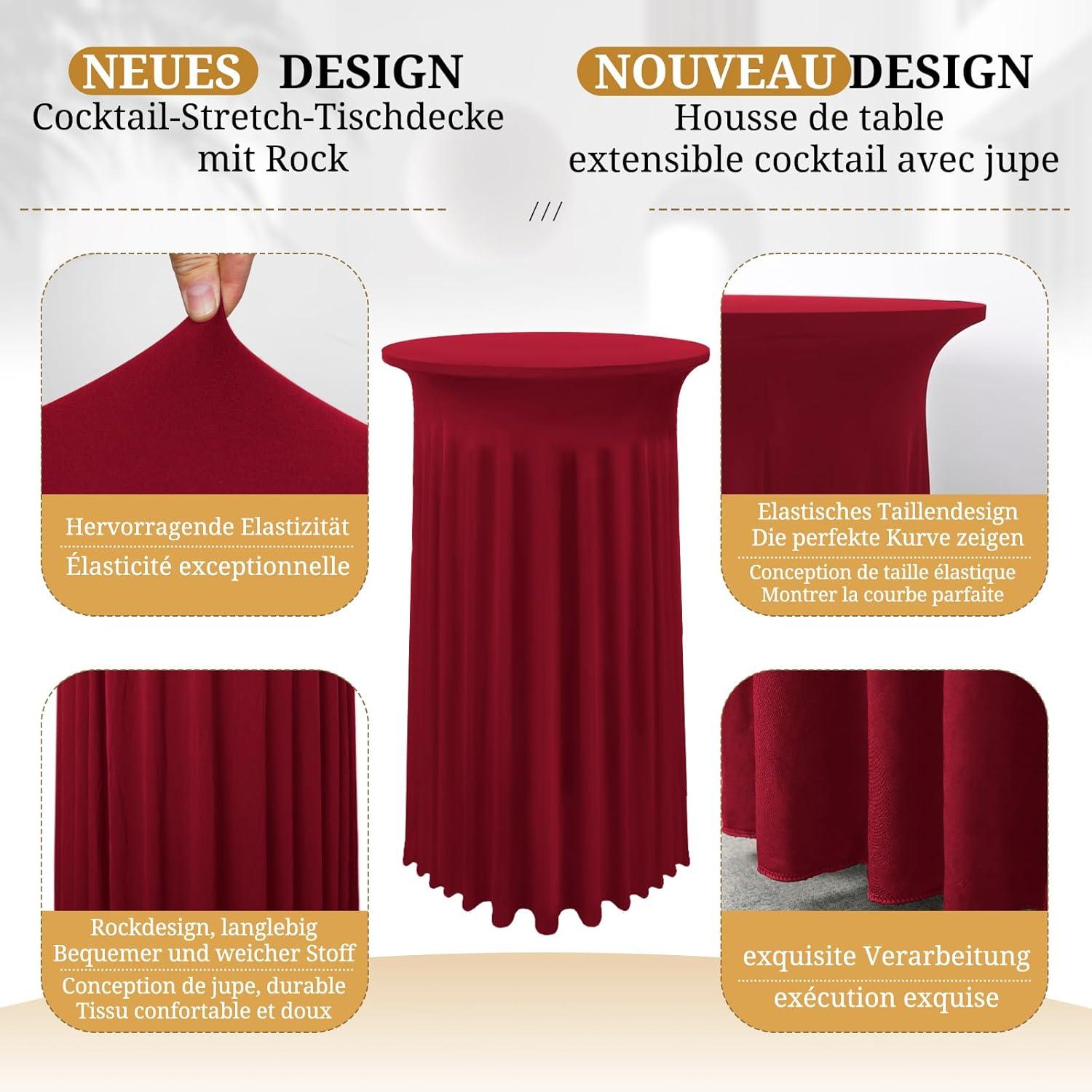 2er-Set Stretch Stehtisch Husse Weinrot Ø 80-85 cm Spandex Tischdecke