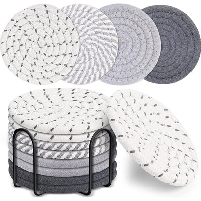 8er Set Baumwoll-Untersetzer mit Halter, Grau