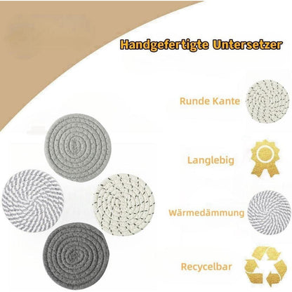 8er Set Baumwoll-Untersetzer mit Halter, Grau