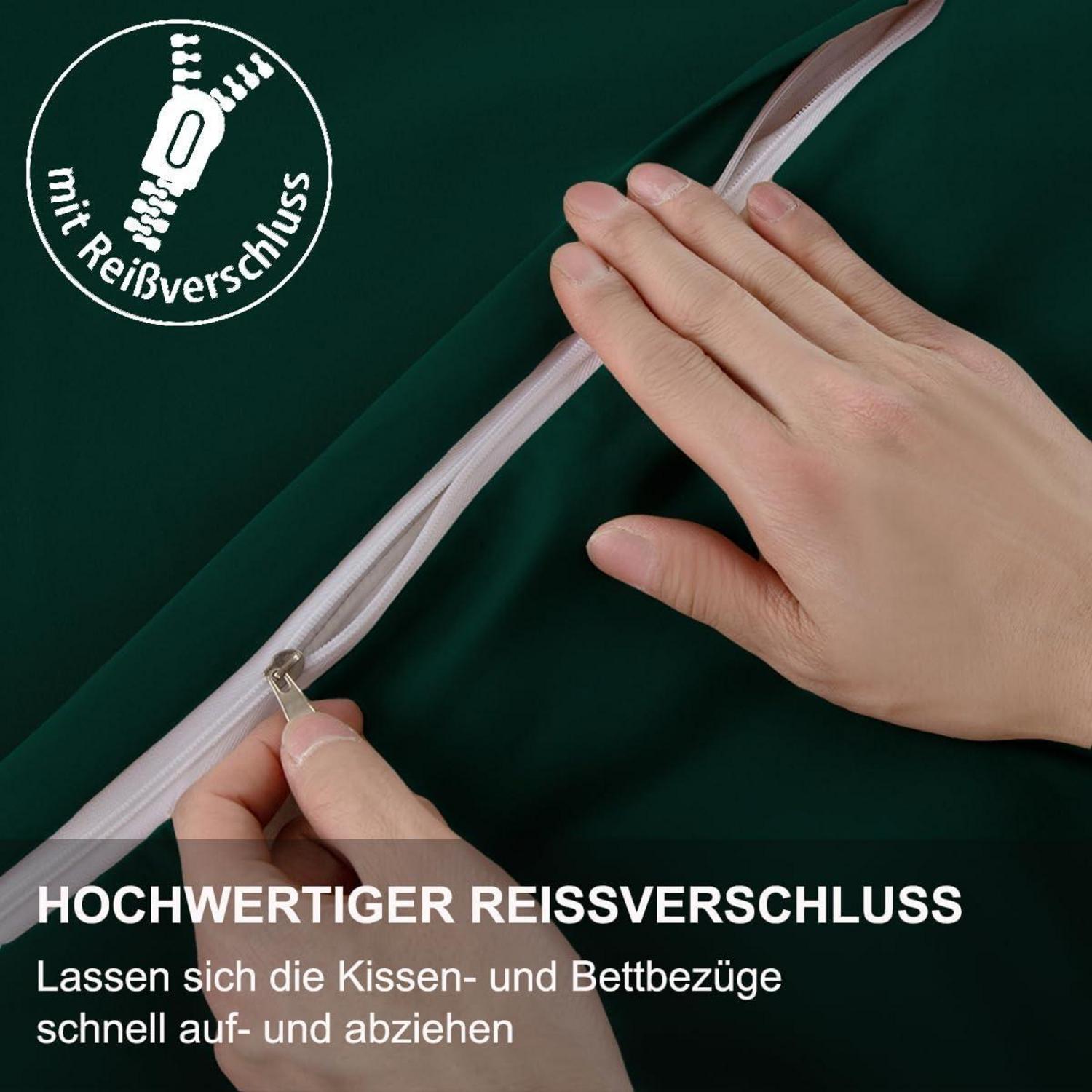 Beqnat Bettwäsche 135x200 Grün 4tlg Mikrofaser Reißverschluss