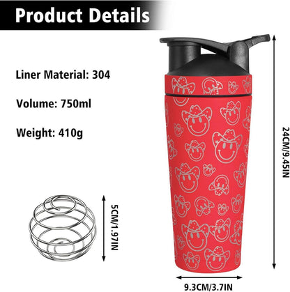 Protein Shaker Edelstahl 750ml Doppelschicht Vakuum Isoliert