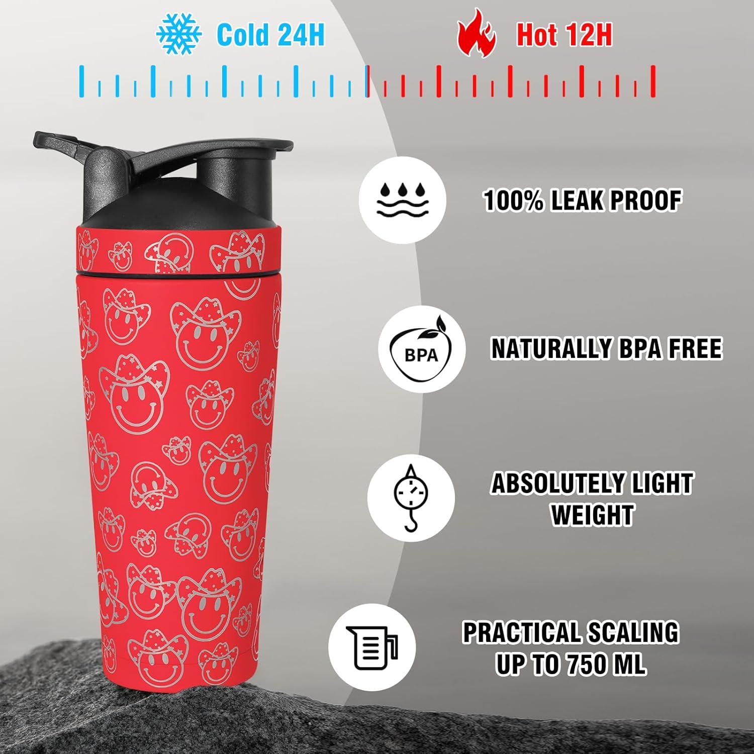 Edelstahl Protein Shaker mit Kugel 750ml Vakuum Isoliert BPA Frei