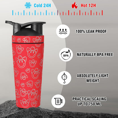 Edelstahl Protein Shaker mit Kugel 750ml Vakuum Isoliert BPA Frei