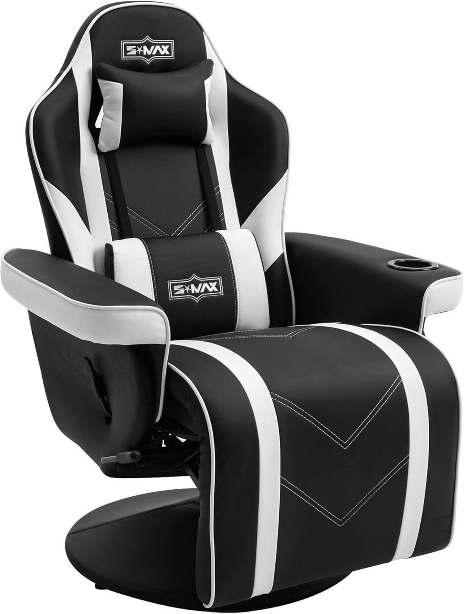 Gaming Stuhl mit Fußstütze hoher Rückenlehne Becherhalter Schwarz