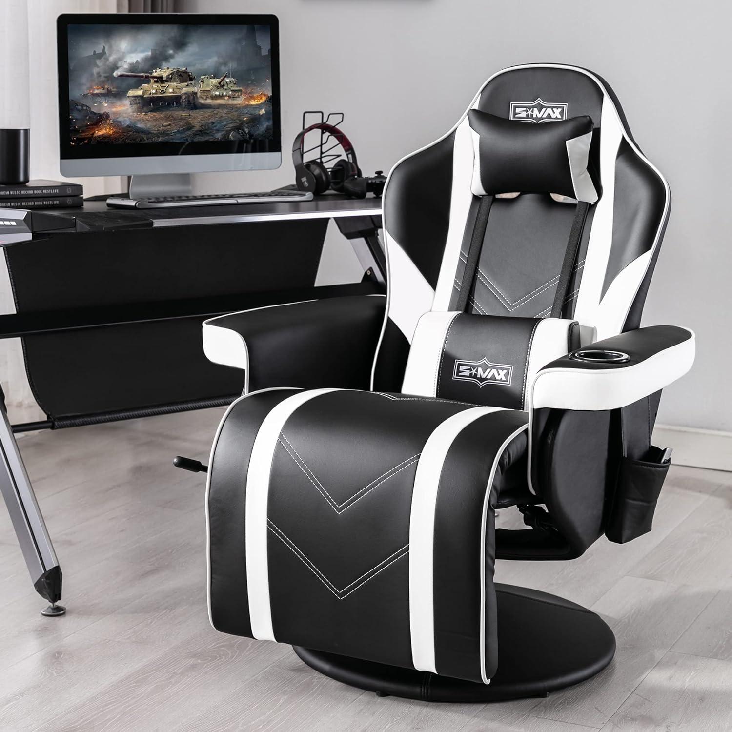 S*MAX Gaming Stuhl mit Fußstütze - Schwarz, Verstellbare