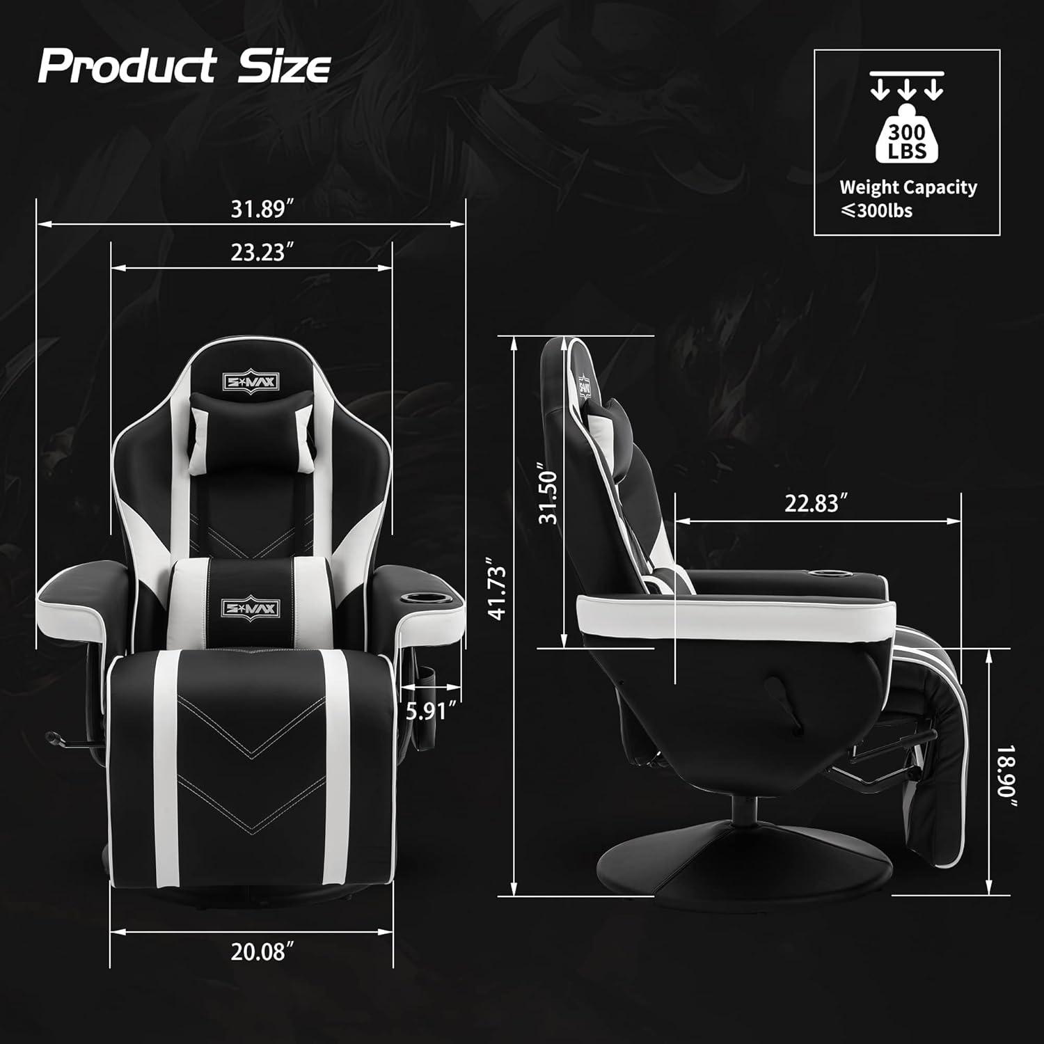 Gaming Stuhl mit Fußstütze hoher Rückenlehne Becherhalter Schwarz