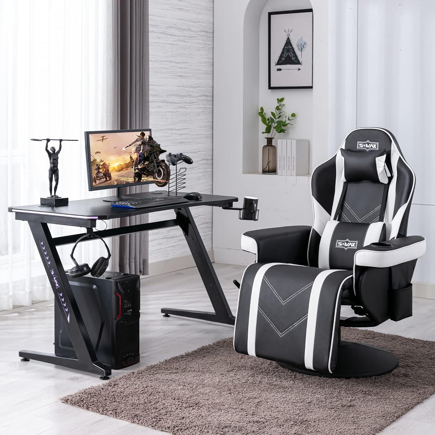 S*MAX Gaming Stuhl Schwarz hoher Rückenlehne Fußstütze Becherhalter