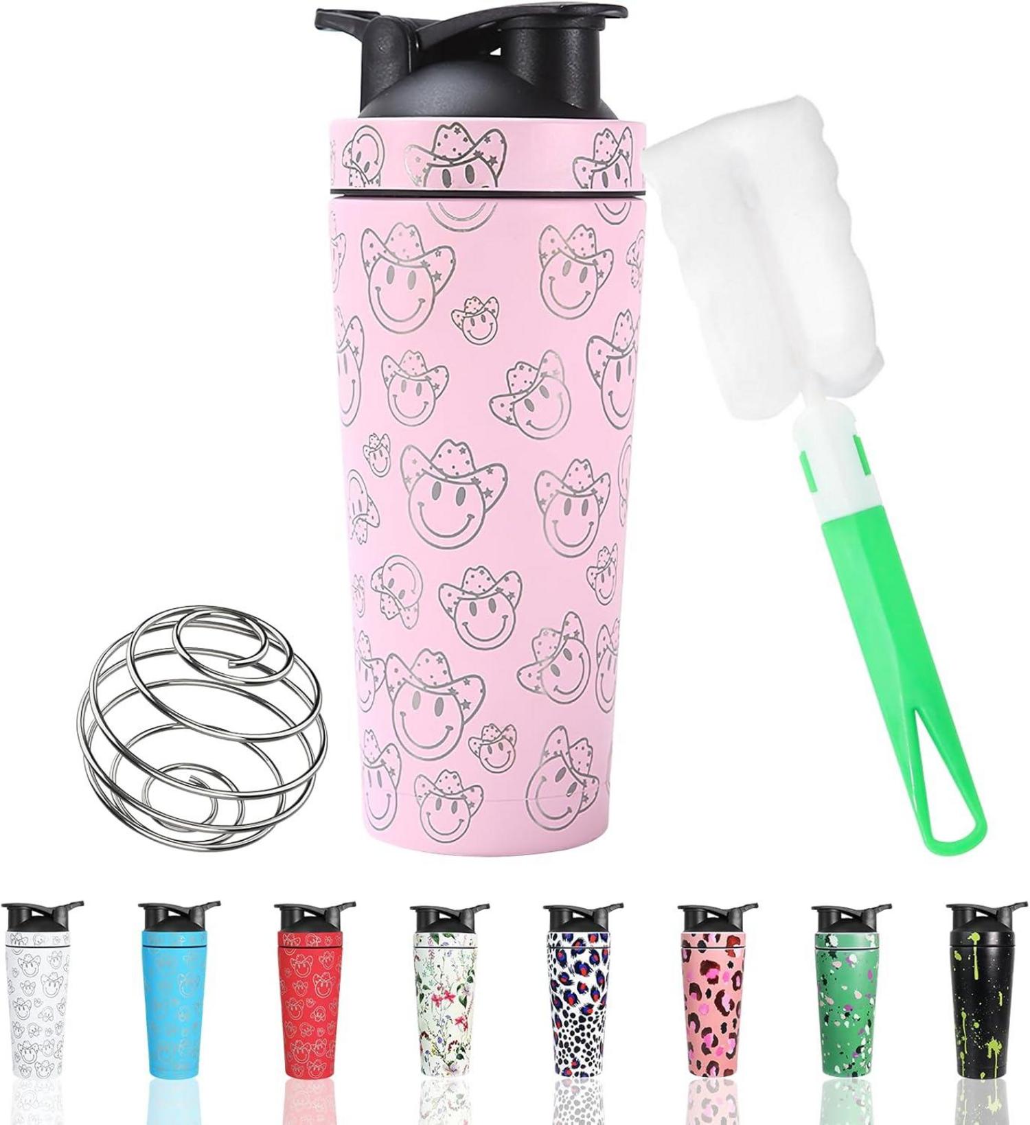 Protein Shaker Edelstahl 750ml Klumpenfreie Shakes Kugel Rosa