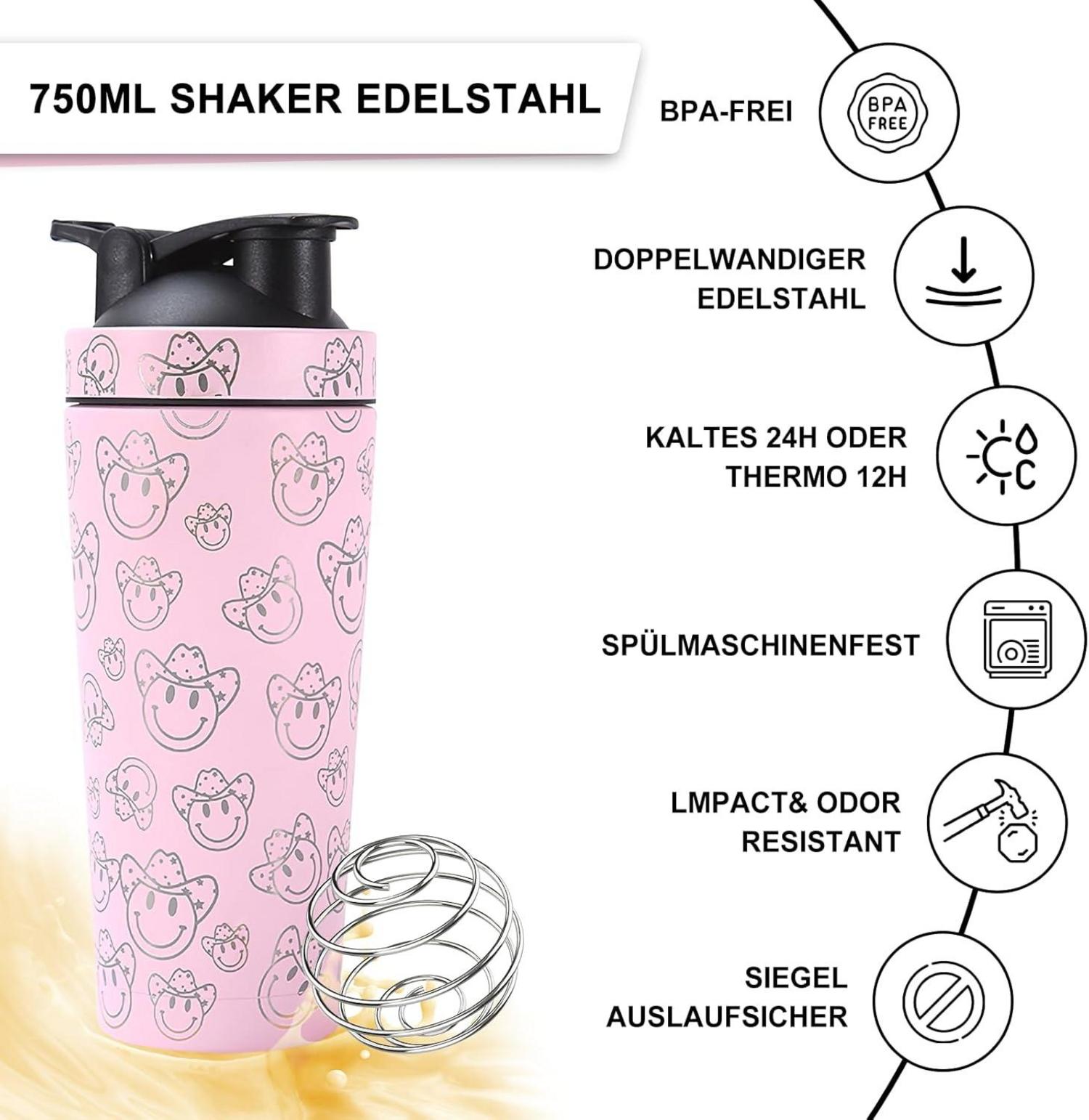 750ml Protein Shaker Edelstahl Rosa Shaker Bottle Shakes