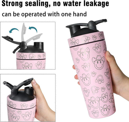 Protein Shaker Edelstahl 750ml Klumpenfreie Shakes Kugel Rosa