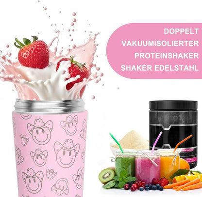 Protein Shaker 750ml Edelstahl, Eiweiß Shake Bottle klumpenfrei BPA-frei - Rosa