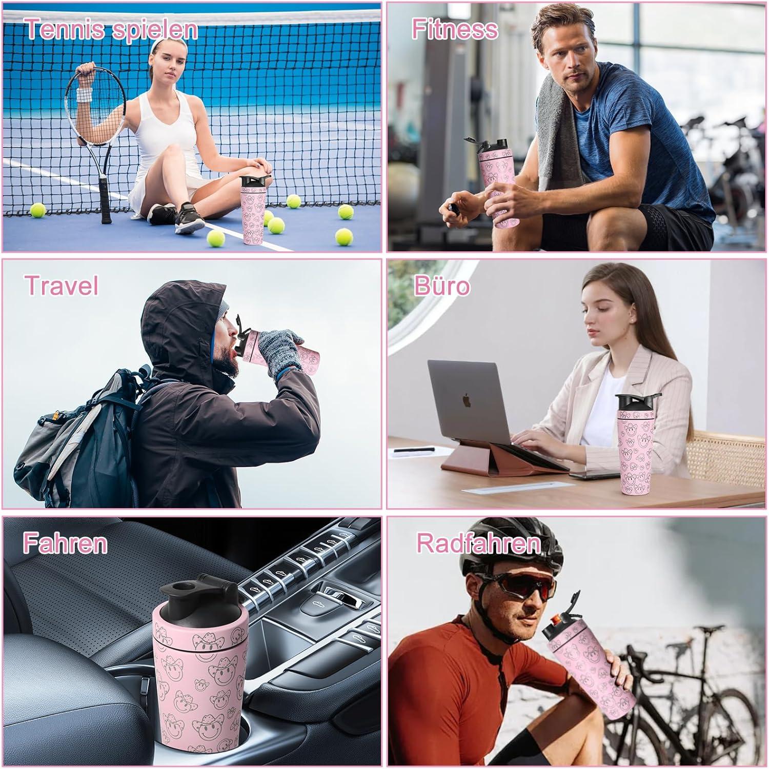 Protein Shaker 750ml Edelstahl, Eiweiß Shake Bottle klumpenfrei BPA-frei - Rosa