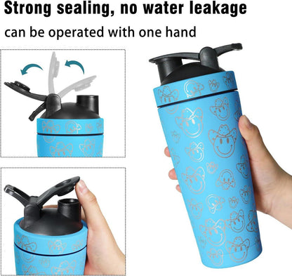 Edelstahl Protein Shaker Bottle 750ml Vakuum Isoliert Blau