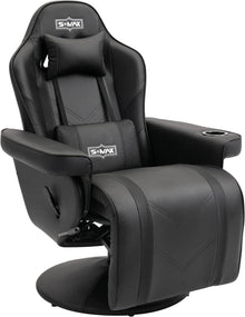 Gaming Stuhl mit Fußstütze hoher Rückenlehne Becherhalter Schwarz