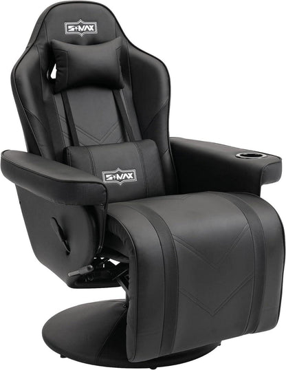 Gaming Stuhl mit Fußstütze hoher Rückenlehne Becherhalter Schwarz