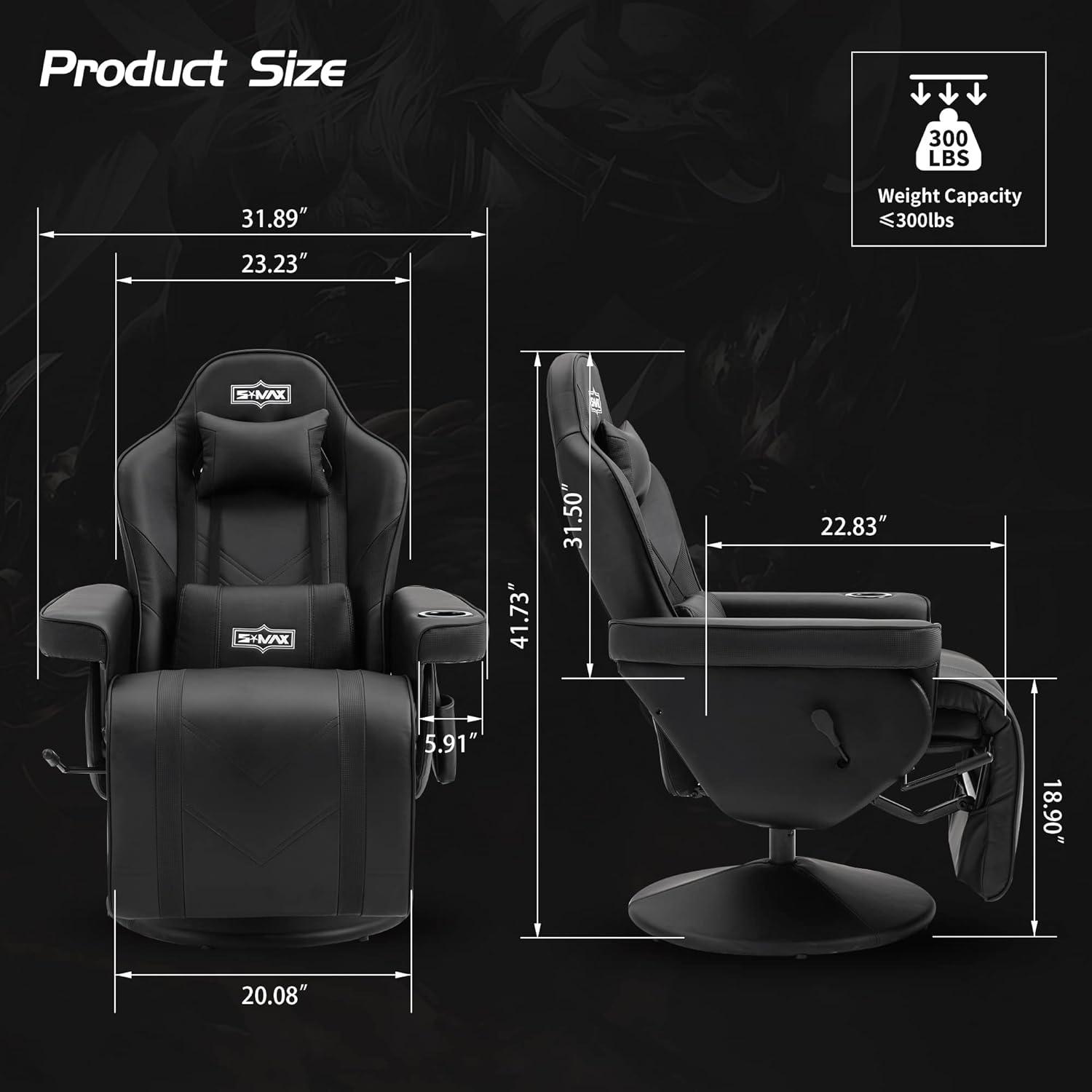 Gaming Stuhl mit Fußstütze hoher Rückenlehne Becherhalter Schwarz