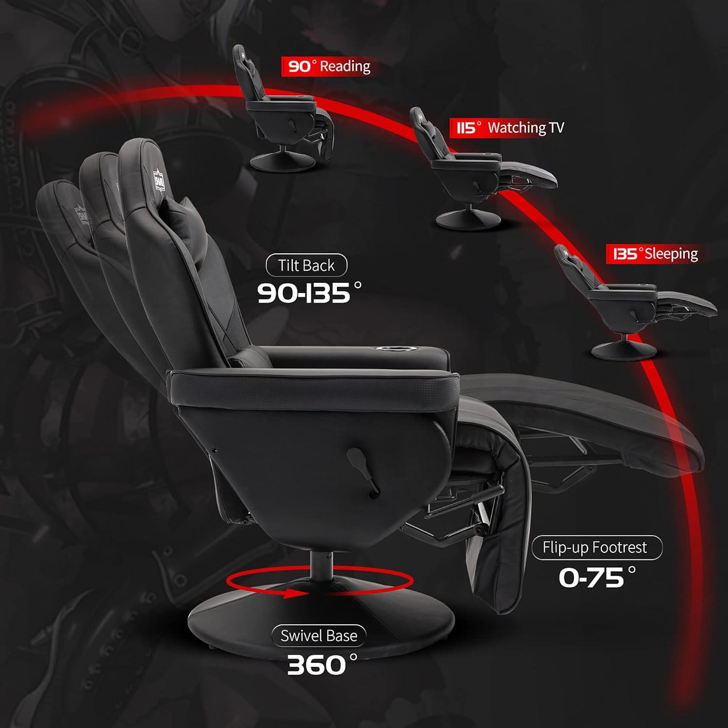Gaming Stuhl Sessel mit Fußstütze Rückenlehne Becherhalter Seitentasche für Erwachsene