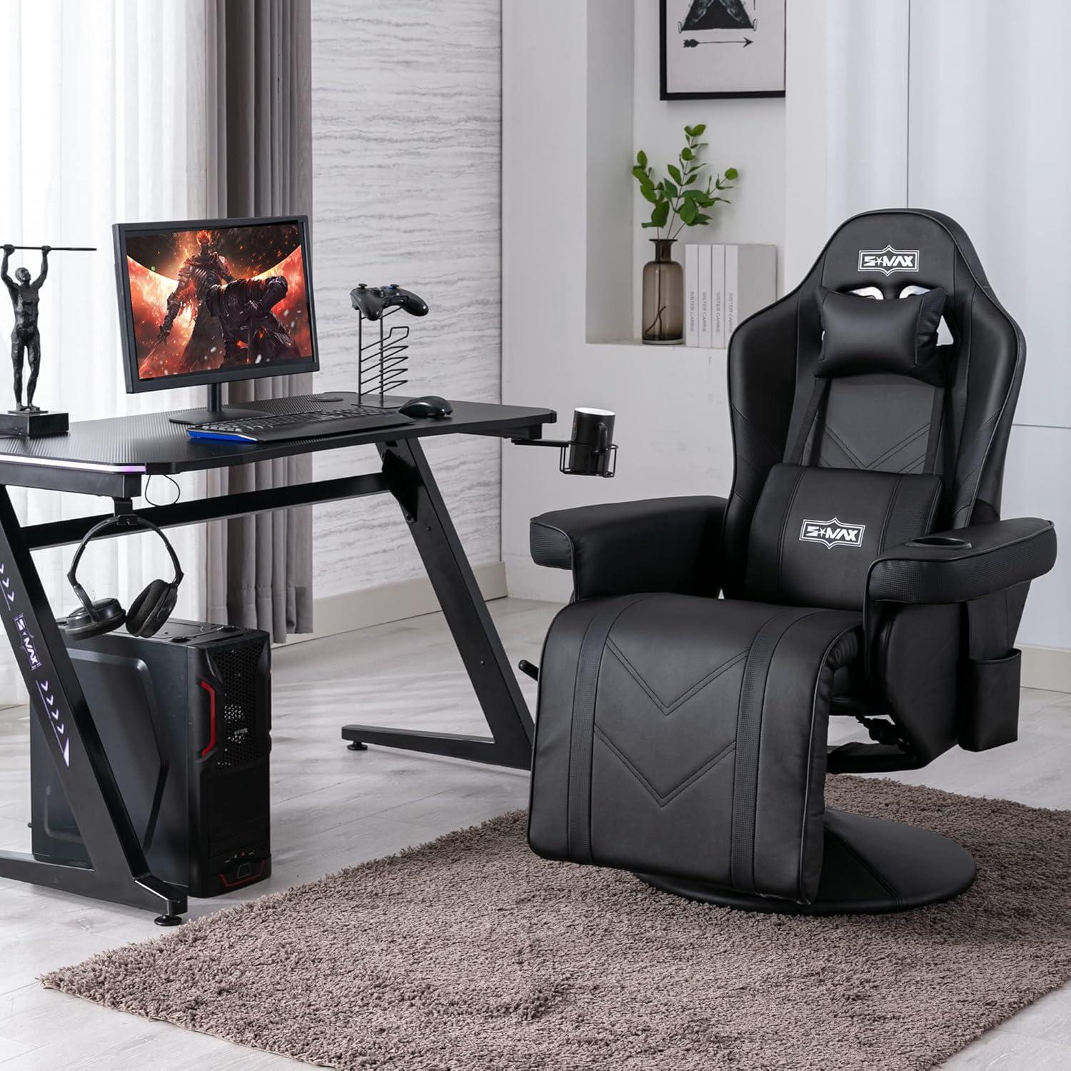 Gaming Stuhl mit Fußstütze hoher Rückenlehne Schwarz X Large