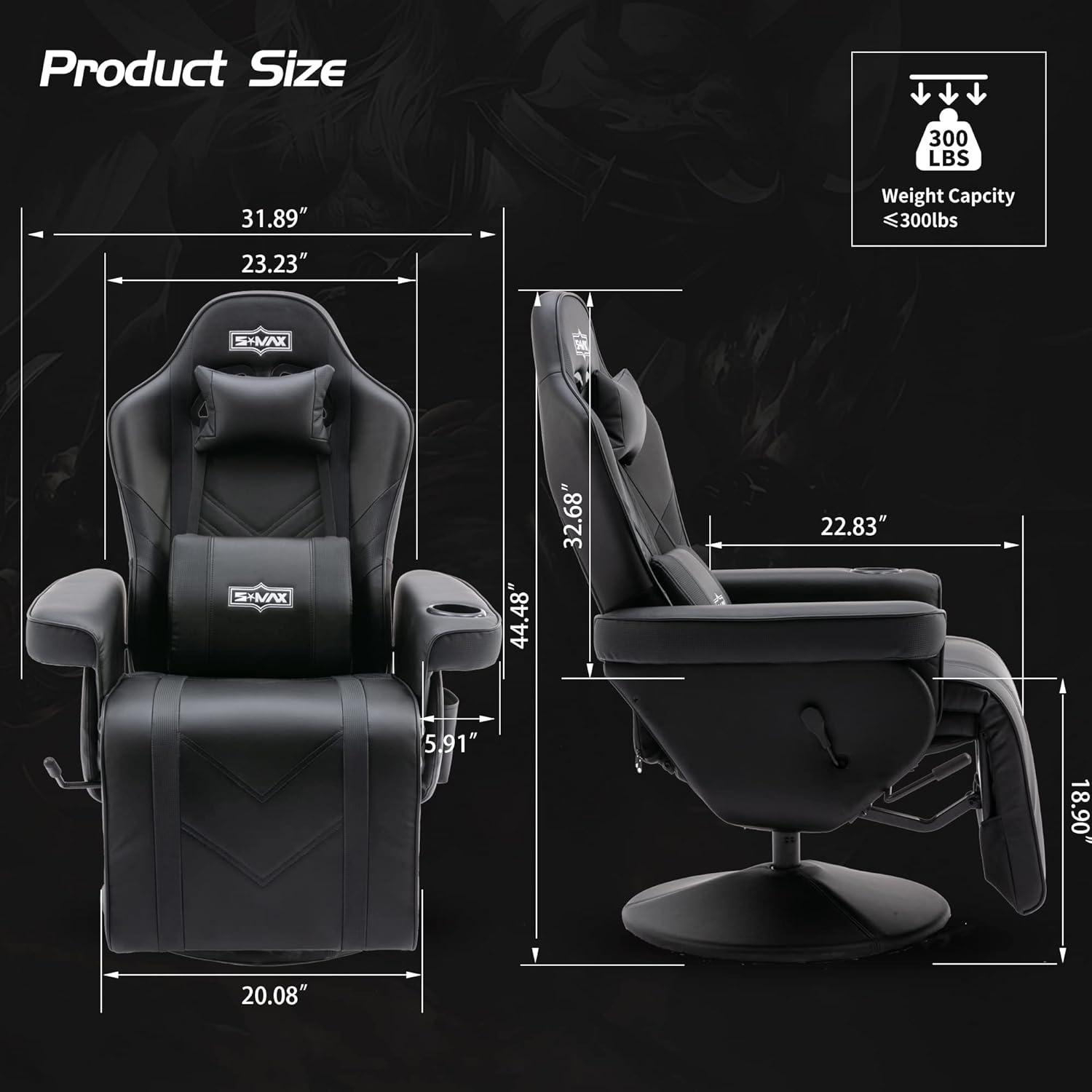 S*MAX Gaming Stuhl Schwarz X Large mit Fußstütze
