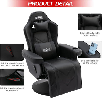 S*MAX Gaming Stuhl Schwarz mit Fußstütze und Becherhalter X-Large