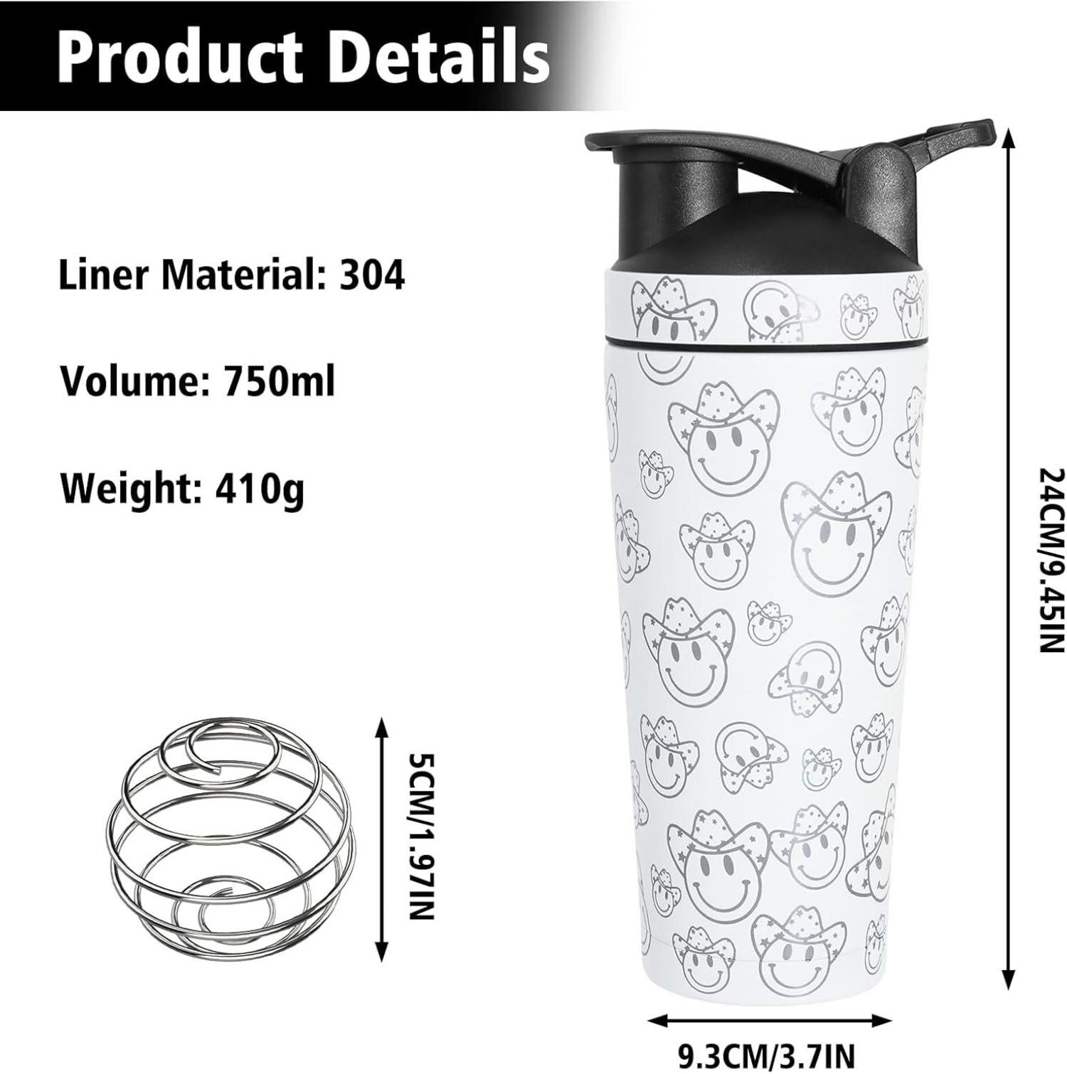 Edelstahl Protein Shaker 750ml Vakuum Isoliert für Cremige