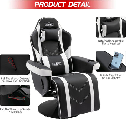 S*MAX Gaming Stuhl Schwarz Weiß X Large Becherhalter Fußstütze